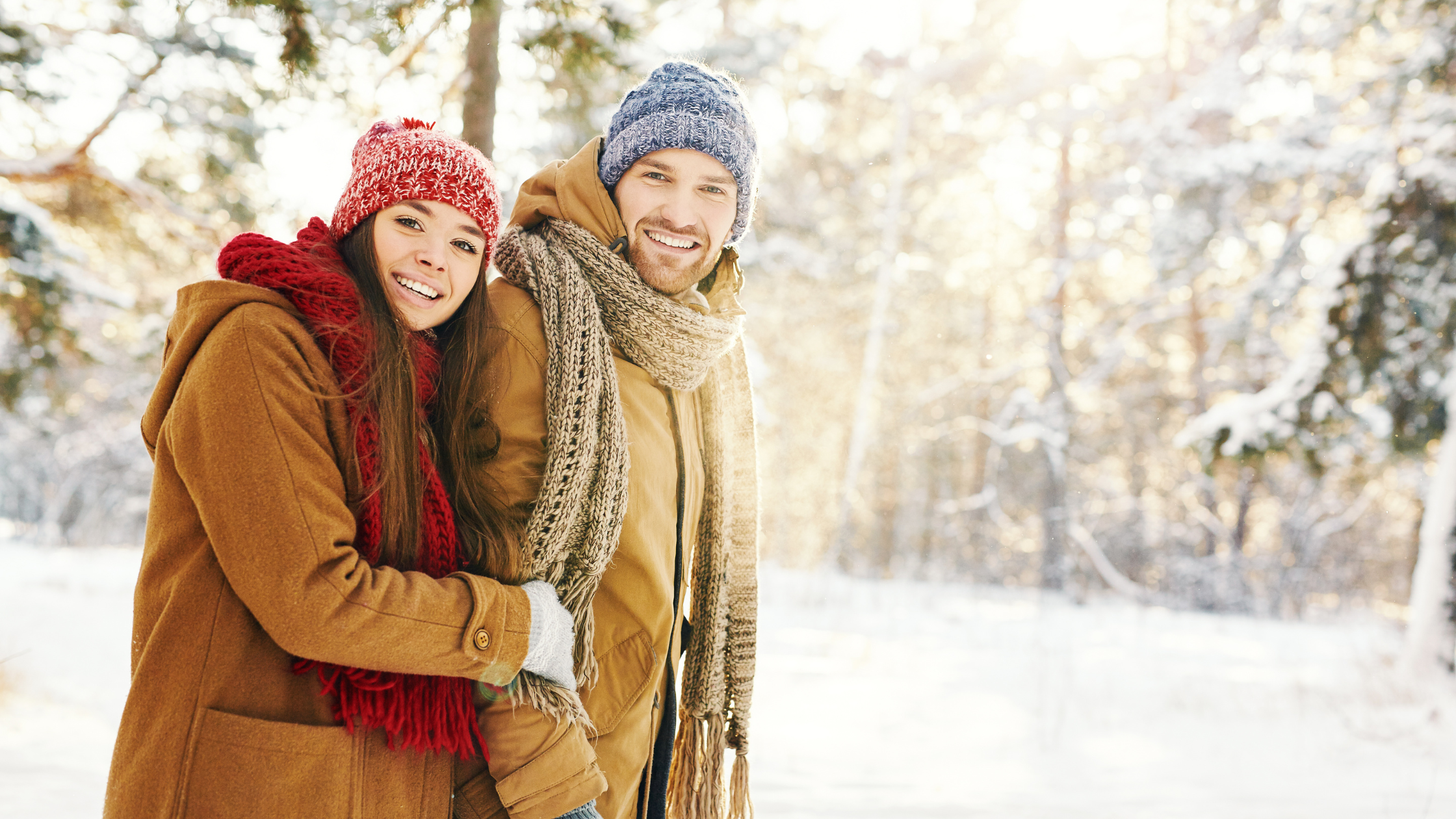 Man and woman taking a walk in the winter